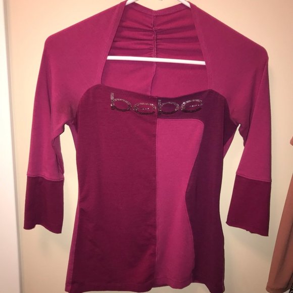 Bebe Bling Slimming 3/4 Sleeve Shirt Top Blouse